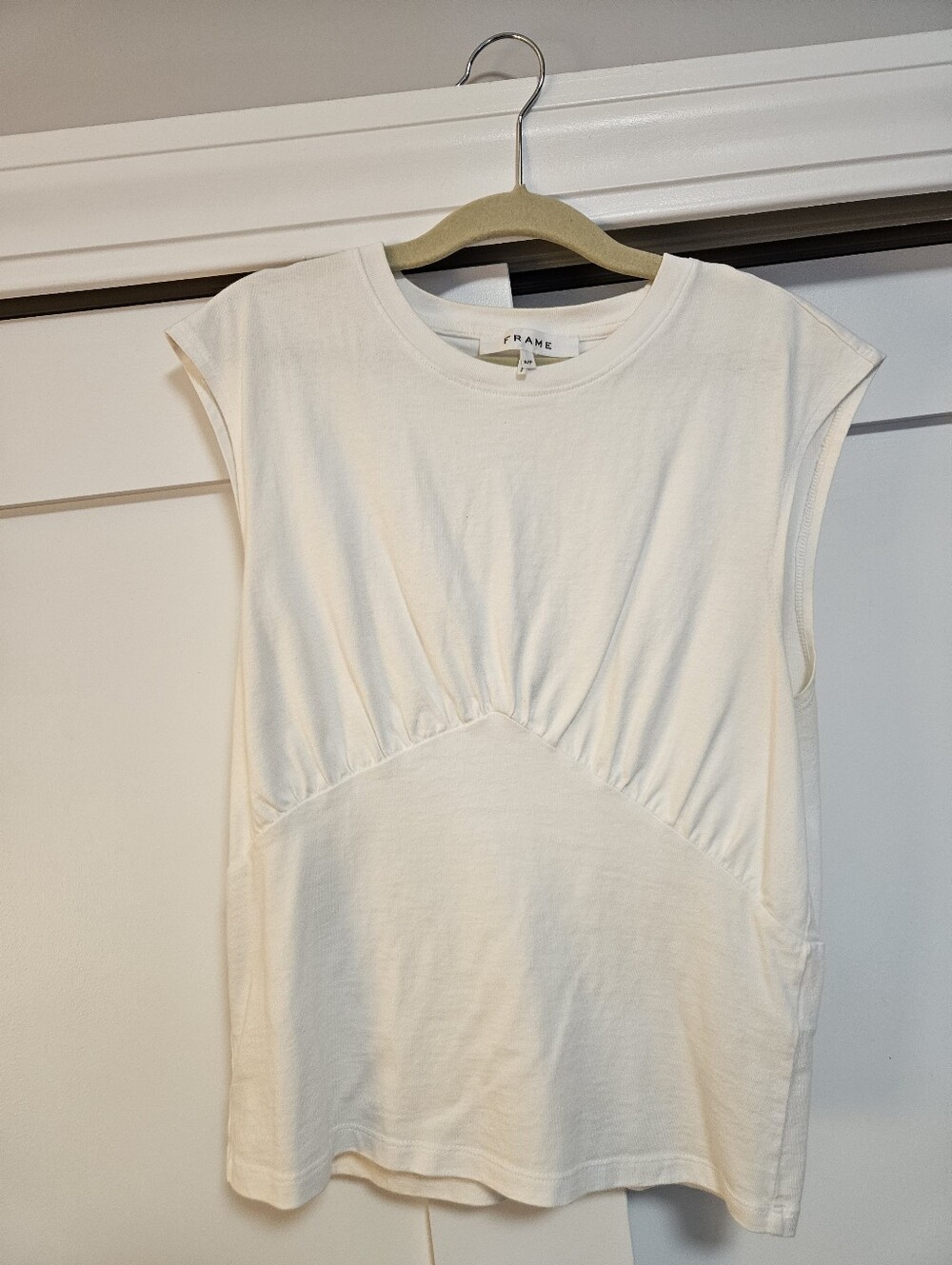 Frame Denim Off-White Gathered Front Sleeveless Tank Small